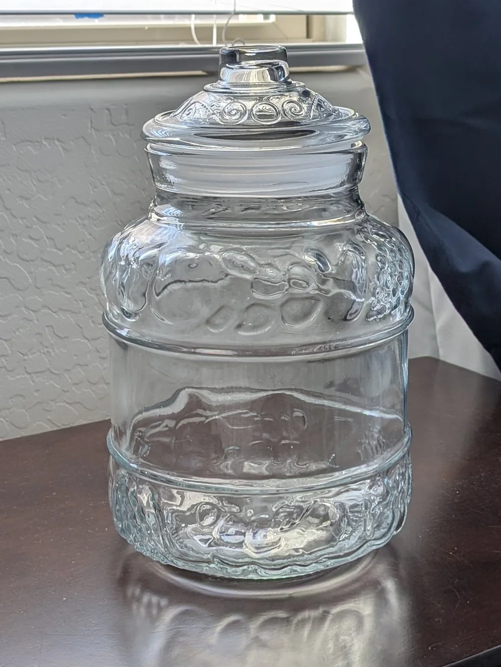 Vintage 1980s KIG Indonesia Clear Glass Storage Jar with Lid 11.5 Inches Fruit